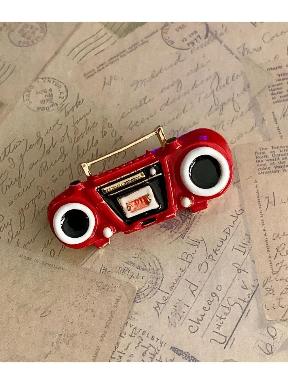 Retro Red Boombox Enamel Pin - Fun Radio Music Lover Gift Brooch